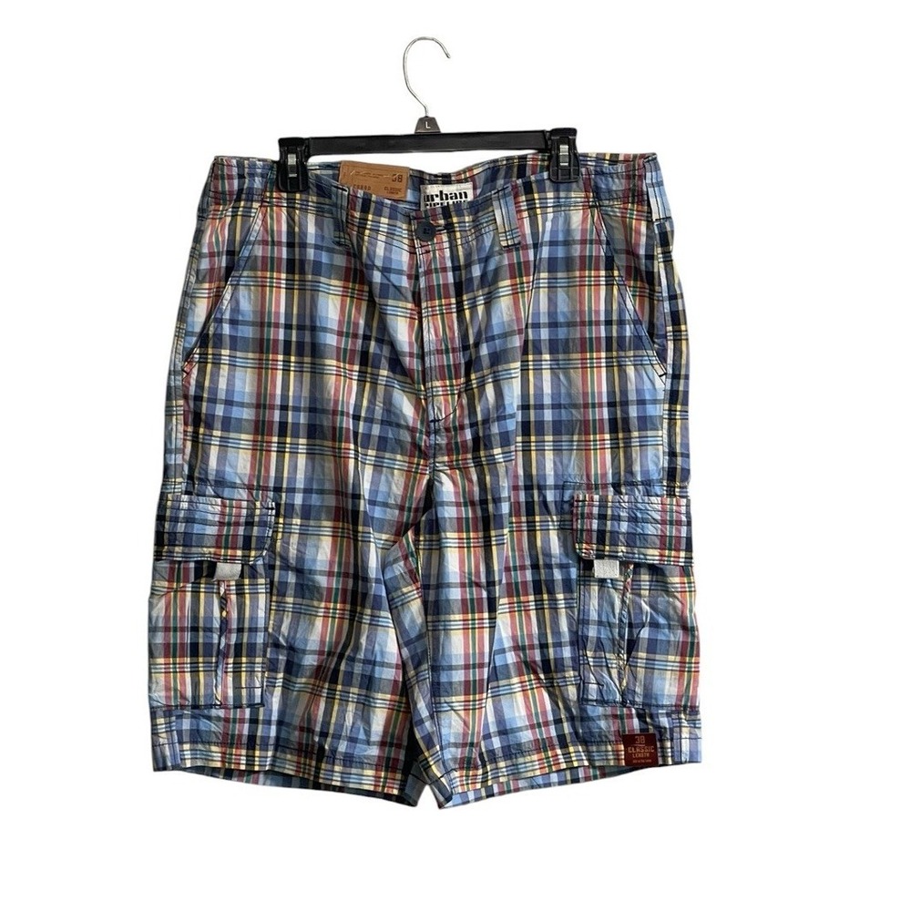 NWT Urban Pipeline Sz 38 Cargo Shorts Men's Plaid Cotton Multicolor 12" inseam